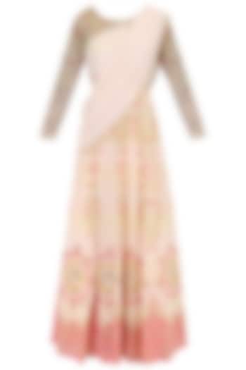 Blush Pink Pearl and Sequins Printed Cape Dress by Limerick By Abirr N' Nanki
