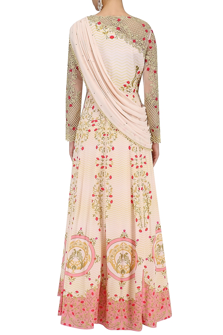 Blush pink pearl and sequins printed cape dress available only at Pernia's Pop Up Shop.