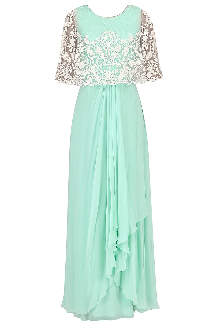 Mint Cord and Bead Work Cape Maxi Dress by Limerick By Abirr N' Nanki