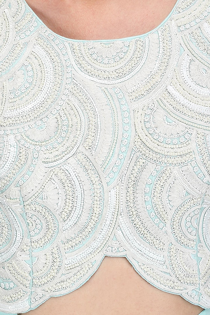 Mint sequins and bead short kurta with crinkled sharara set available only at Pernia's Pop Up Shop.