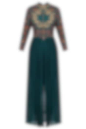 Deep Green Crewel Embroidered Full Length Tunic with Pants by Limerick By Abirr N' Nanki