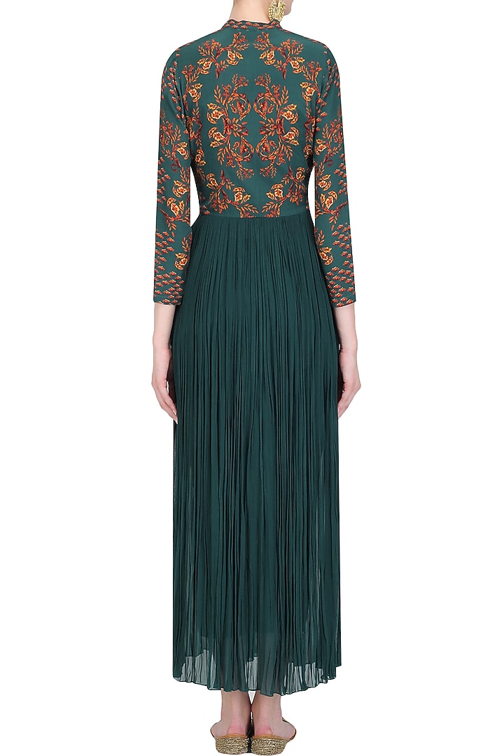 Deep green crewel embroidered full length tunic with pants available only at Pernia's Pop Up Shop.