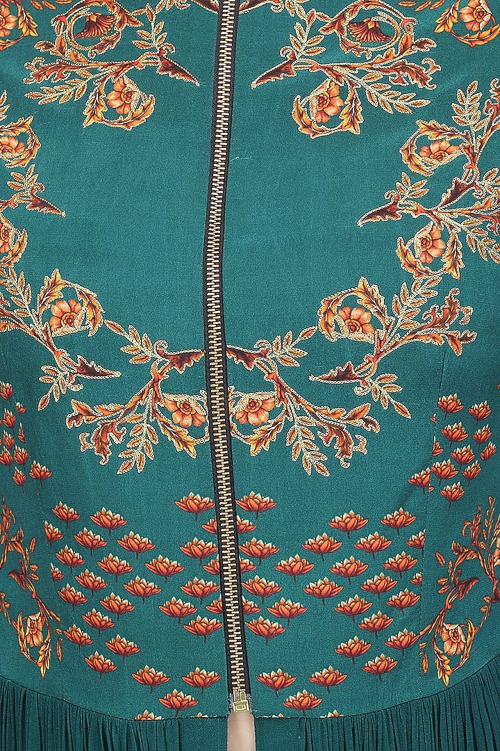 Deep green crewel embroidered full length tunic with pants available only at Pernia's Pop Up Shop.