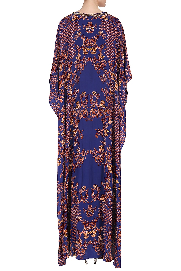 Royal blue dabka embroidered cape dress available only at Pernia's Pop Up Shop.