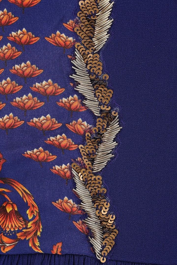 Royal blue dabka embroidered cape dress available only at Pernia's Pop Up Shop.