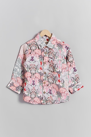 Pink Linen Tapestry Printed Shirt For Kids by Linen Bloom - Kids