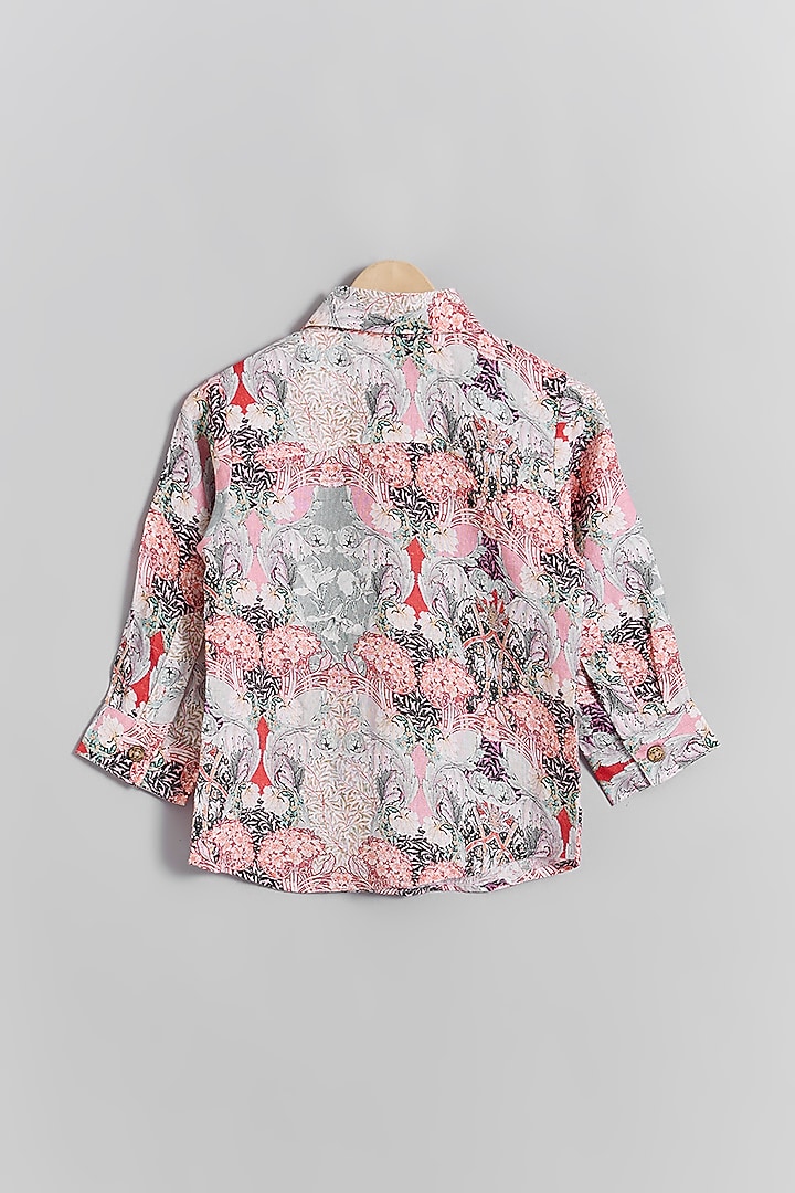 Pink Linen Tapestry Printed Shirt For Kids by Linen Bloom - Kids at Pernia's Pop Up Shop