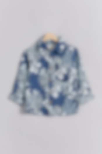 Midnight Blue Linen Royal Printed Shirt For Kids by Linen Bloom - Kids at Pernia's Pop Up Shop