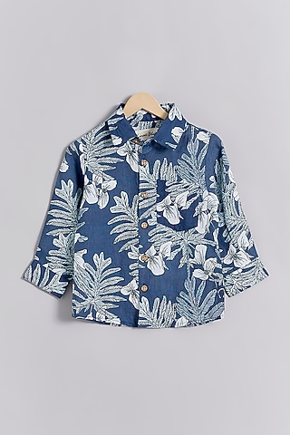 Midnight Blue Linen Royal Printed Shirt For Kids by Linen Bloom - Kids
