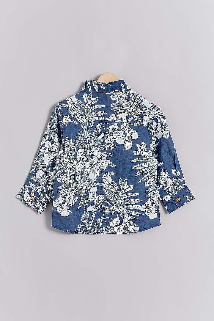 Midnight Blue Linen Royal Printed Shirt For Kids by Linen Bloom - Kids at Pernia's Pop Up Shop