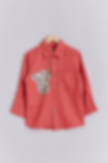 Coral Linen Koala Bear Embroidered Shirt For Kids by Linen Bloom - Kids at Pernia's Pop Up Shop