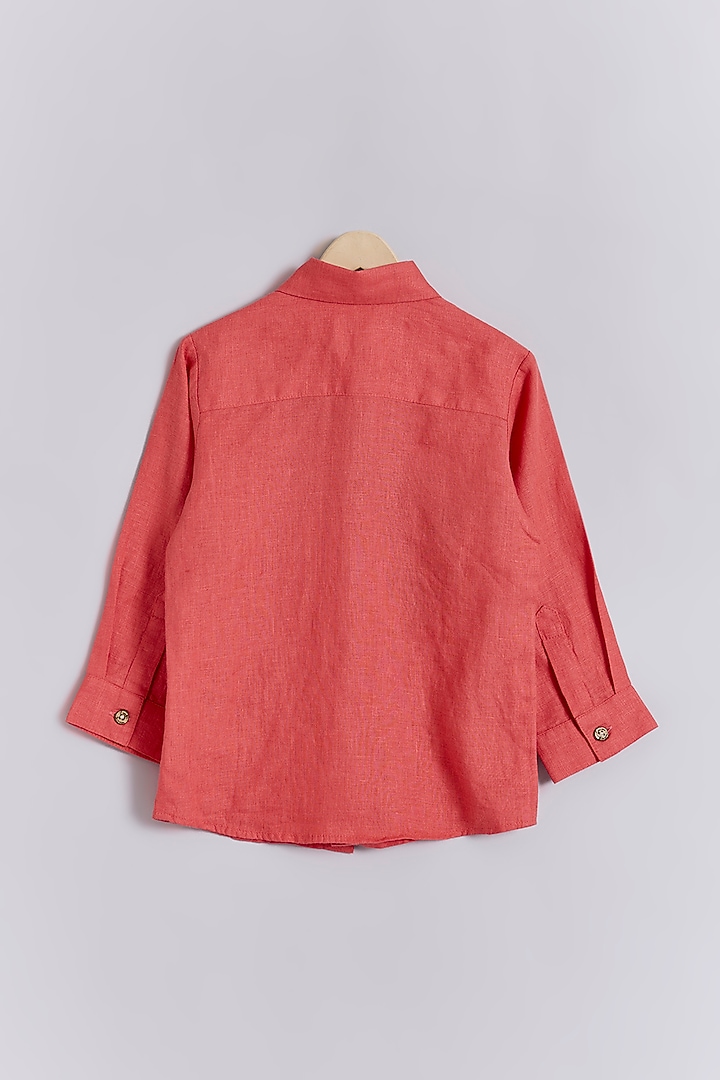 Coral Linen Koala Bear Embroidered Shirt For Kids by Linen Bloom - Kids at Pernia's Pop Up Shop