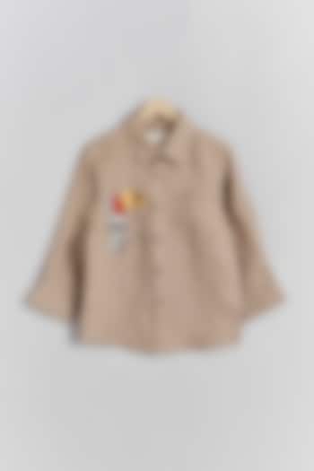 Brown Linen Toucan Embroidered Shirt For Kids by Linen Bloom - Kids at Pernia's Pop Up Shop