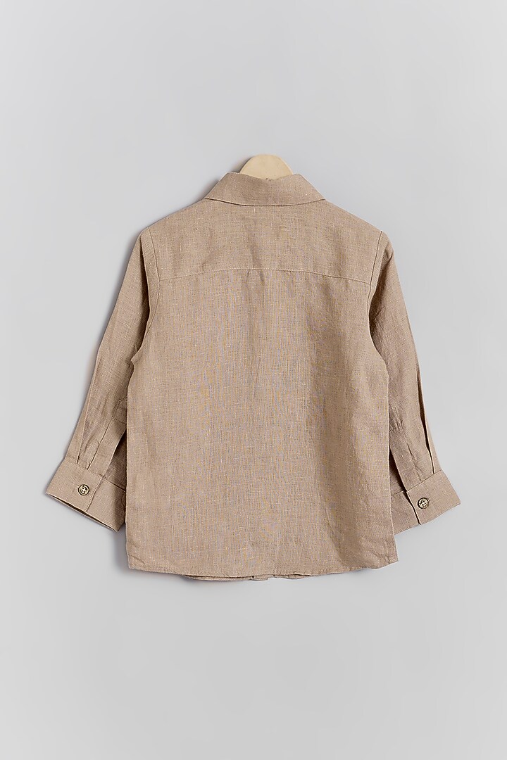 Brown Linen Toucan Embroidered Shirt For Kids by Linen Bloom - Kids at Pernia's Pop Up Shop