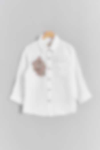 White Linen Simba Embroidered Shirt For Kids by Linen Bloom - Kids at Pernia's Pop Up Shop