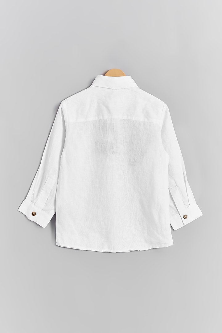 White Linen Simba Embroidered Shirt For Kids by Linen Bloom - Kids at Pernia's Pop Up Shop