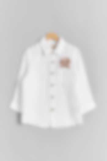 White Linen Dog Embroidered Shirt For Kids by Linen Bloom - Kids at Pernia's Pop Up Shop