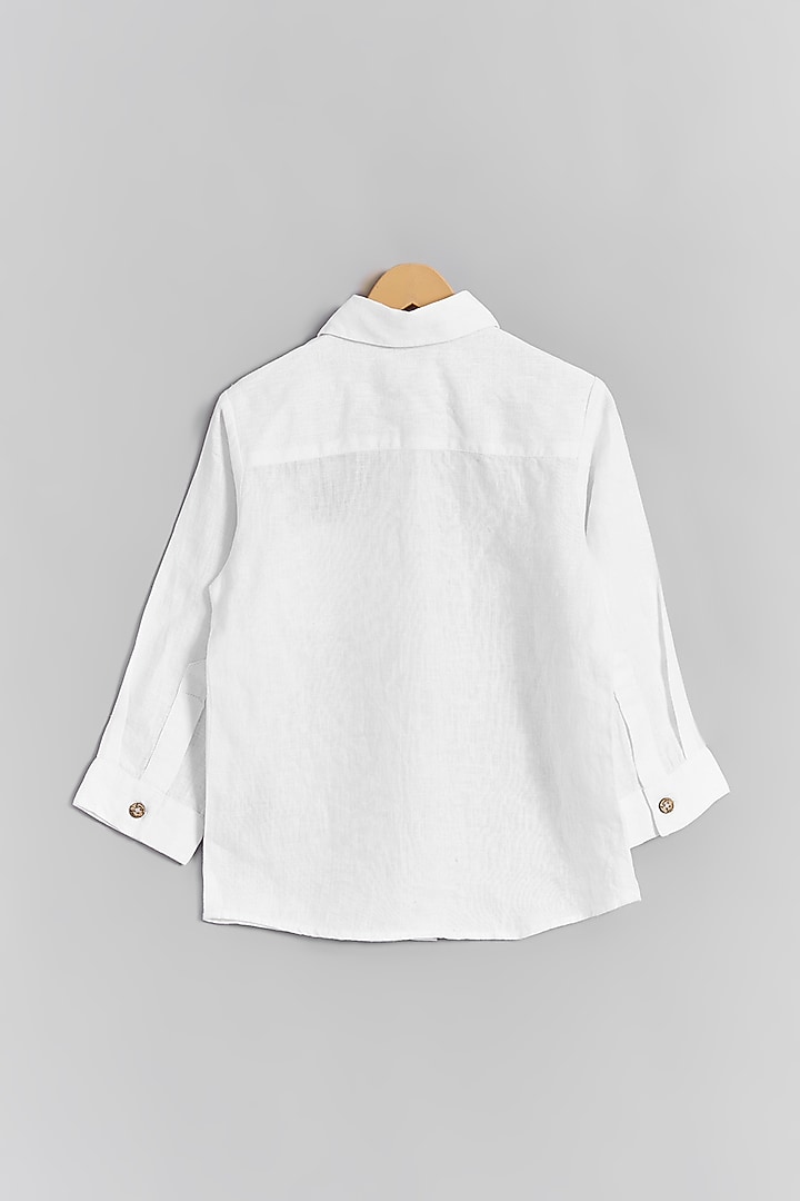 White Linen Dog Embroidered Shirt For Kids by Linen Bloom - Kids at Pernia's Pop Up Shop