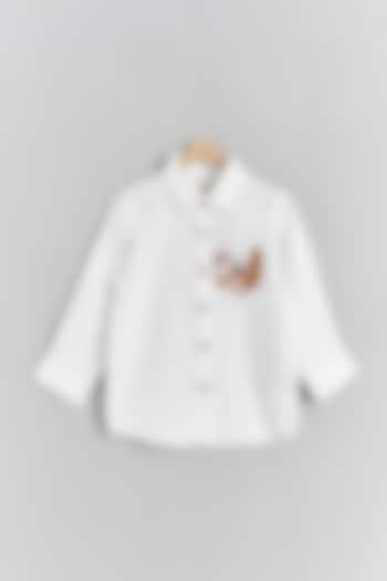 White Linen Squirrel Embroidered Shirt For Kids by Linen Bloom - Kids at Pernia's Pop Up Shop