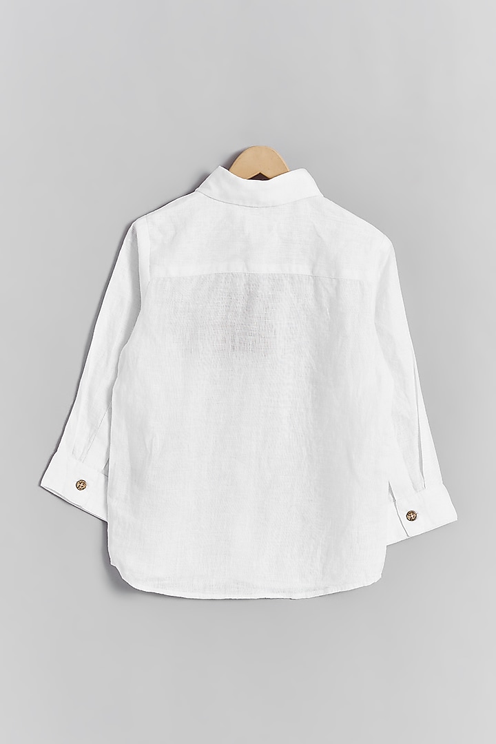 White Linen Squirrel Embroidered Shirt For Kids by Linen Bloom - Kids at Pernia's Pop Up Shop