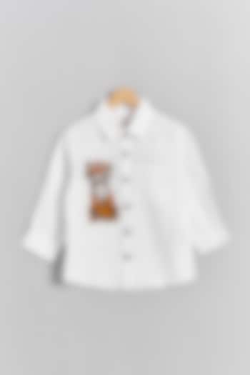 White Linen Tiger Cub Embroidered Shirt For Kids by Linen Bloom - Kids at Pernia's Pop Up Shop