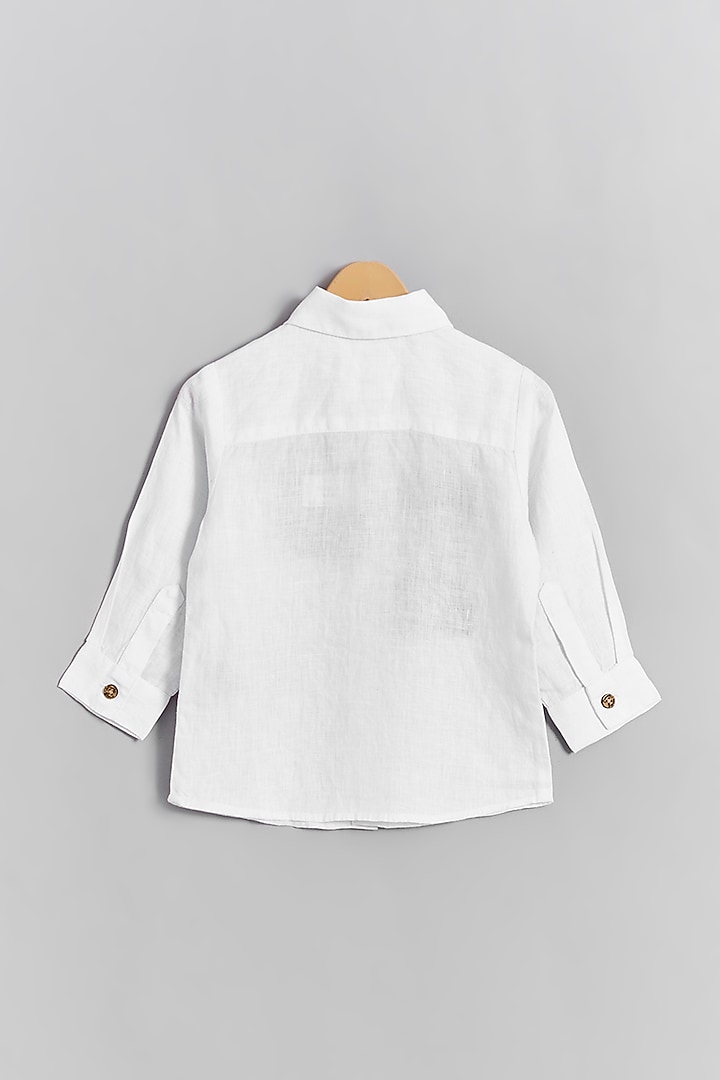 White Linen Tiger Cub Embroidered Shirt For Kids by Linen Bloom - Kids at Pernia's Pop Up Shop