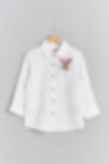 White Linen Bunny Embroidered Shirt For Kids by Linen Bloom - Kids at Pernia's Pop Up Shop