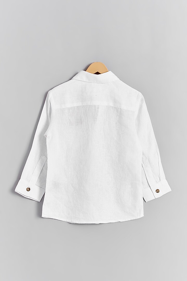 White Linen Bunny Embroidered Shirt For Kids by Linen Bloom - Kids at Pernia's Pop Up Shop