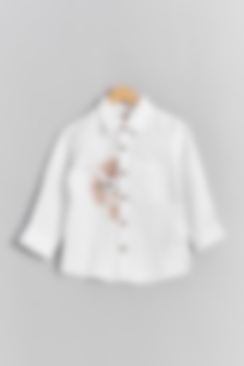 White Linen Coco Puppy Embroidered Shirt For Kids by Linen Bloom - Kids at Pernia's Pop Up Shop