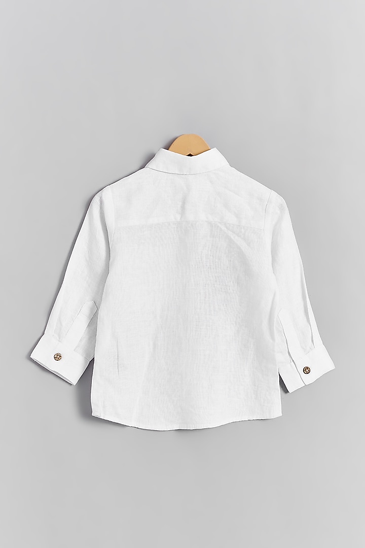 White Linen Coco Puppy Embroidered Shirt For Kids by Linen Bloom - Kids at Pernia's Pop Up Shop