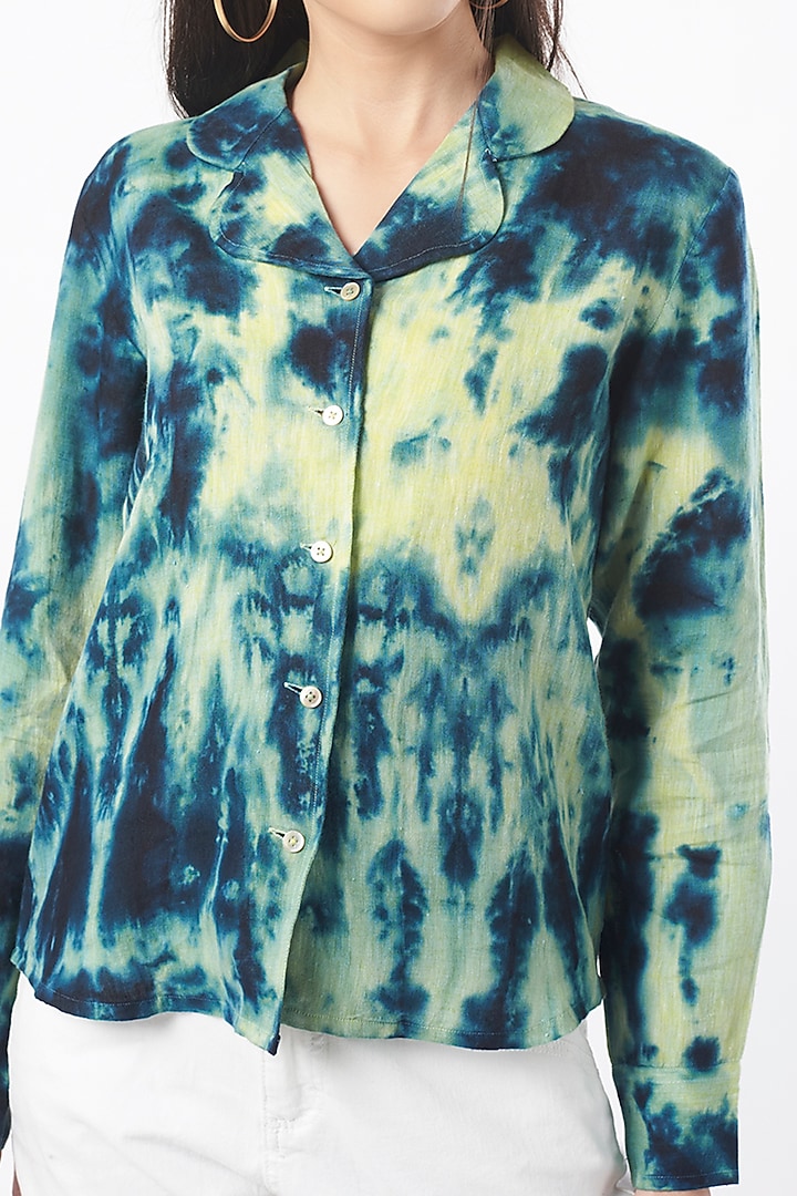 Blue & Yellow Tie-Dyed Shirt by linencut at Pernia's Pop Up Shop