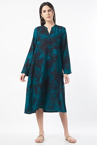 Blue & Black Tie-Dyed Dress by linencut
