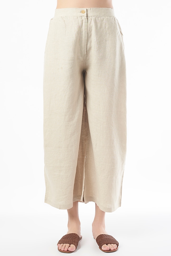 Beige Pure Linen Pants by linencut at Pernia's Pop Up Shop