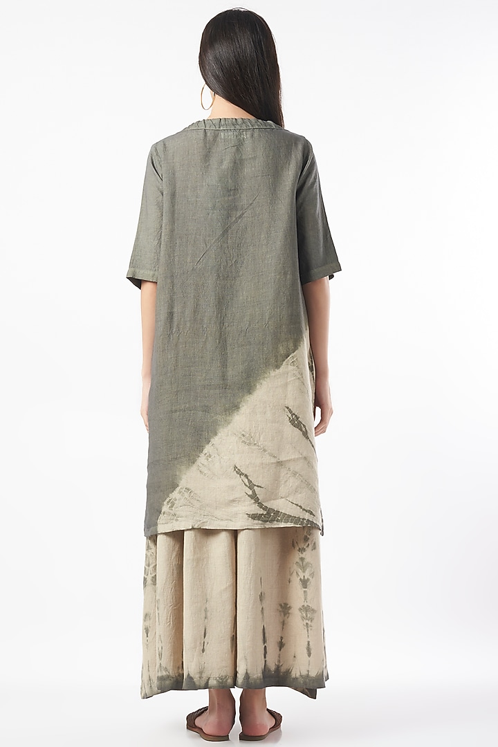 Grey & Beige Tie-Dyed Kurta by linencut at Pernia's Pop Up Shop