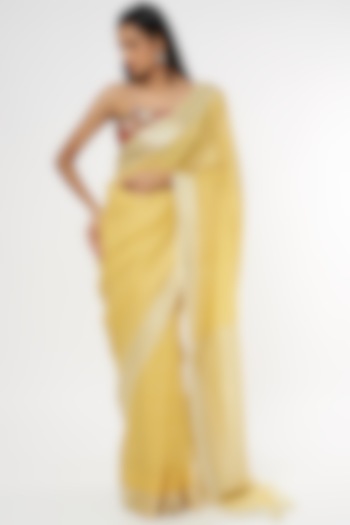 Yellow Pure Linen Saree by linencut