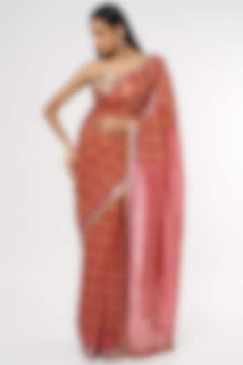 Red Pure Linen Saree by linencut