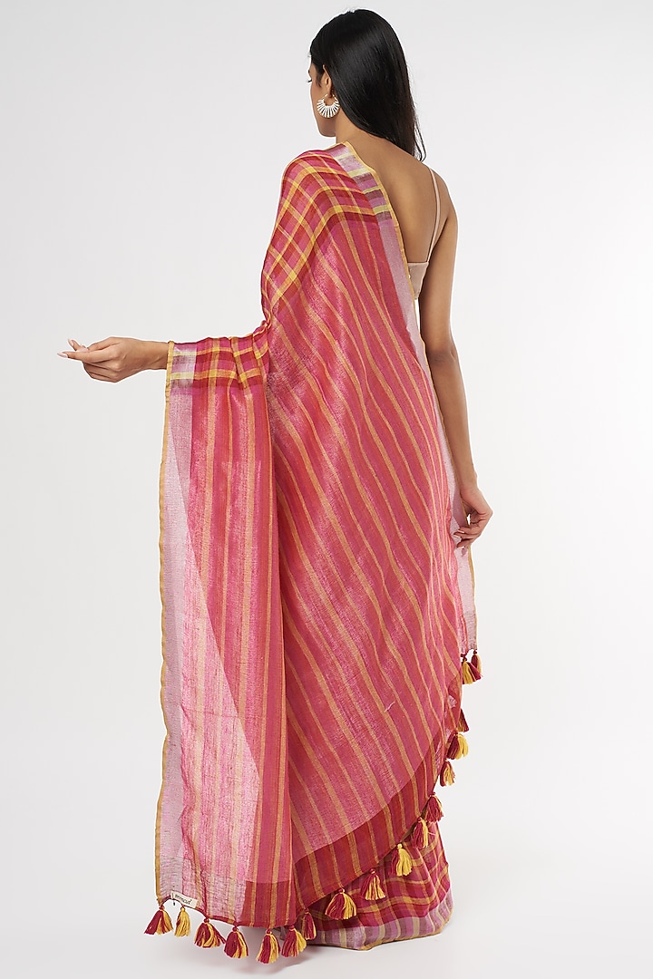 Red Pure Linen Festive Saree by linencut at Pernia's Pop Up Shop