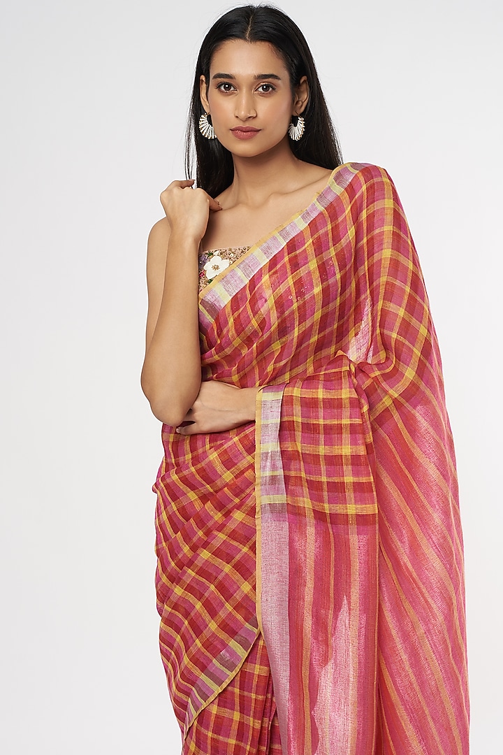 Red Pure Linen Festive Saree by linencut at Pernia's Pop Up Shop