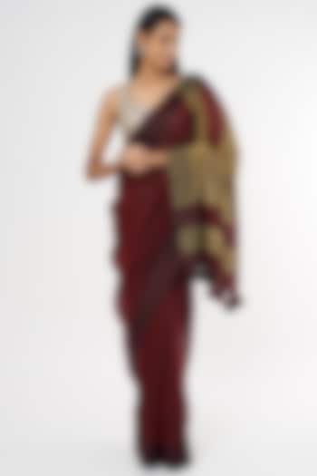 Maroon Pure Linen Festive Saree by linencut at Pernia's Pop Up Shop