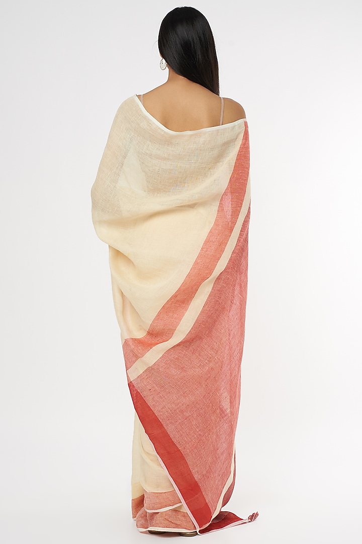 Cream Pure Linen Festive Saree Set by linencut at Pernia's Pop Up Shop