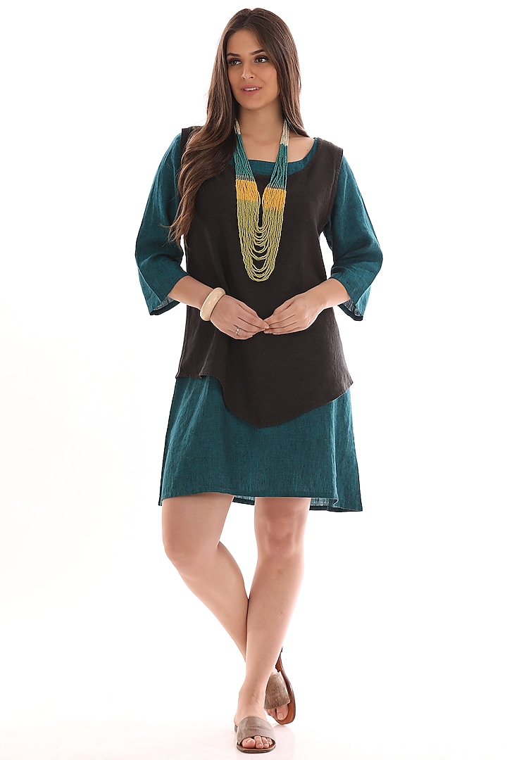 Turquoise Double layered Linen Dress by linencut