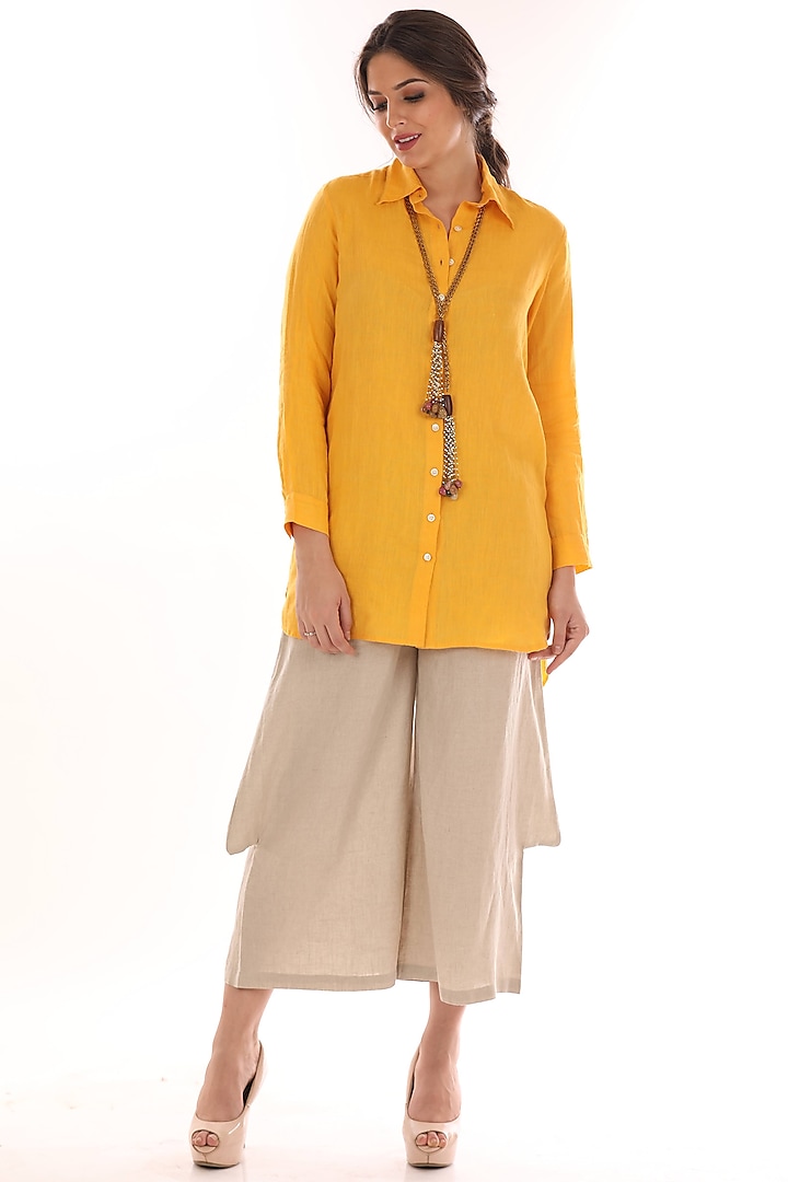 Yellow Long Linen Shirt by linencut