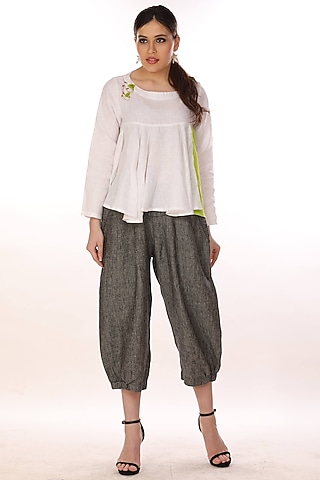 Black Pleated Linen Pants by linencut