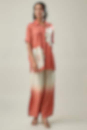 Ivory & Rust Satin Linen Floral Applique Co-ord Set by Linera at Pernia's Pop Up Shop