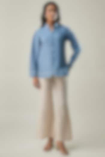 Blue & Ivory Pure Linen Co-ord Set by Linera at Pernia's Pop Up Shop