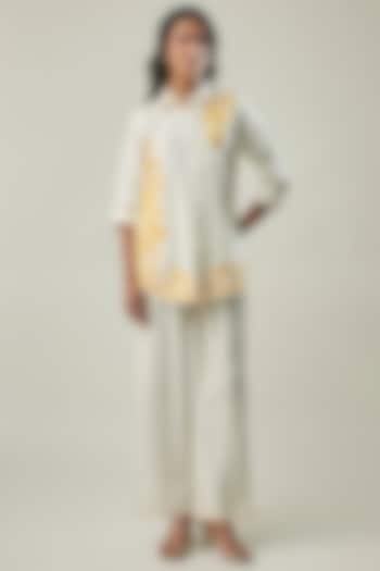 Ivory Pure Linen Applique Embroidered Co-ord Set by Linera at Pernia's Pop Up Shop
