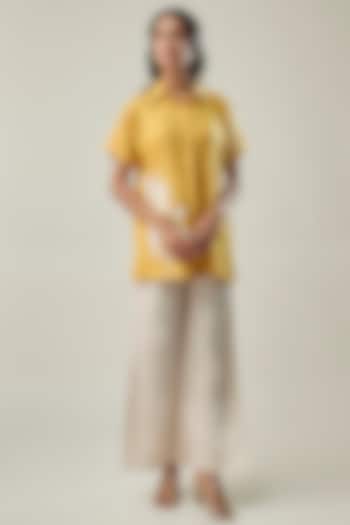 Mustard & Ivory Pure Linen Applique Embroidered Co-ord Set by Linera at Pernia's Pop Up Shop