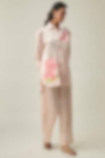 Peach Satin Linen 3D Floral Embroidered Co-ord Set by Linera at Pernia's Pop Up Shop