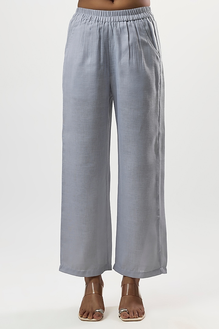 Blue Linen Blend Embroidered Co-Ord Set by Linera at Pernia's Pop Up Shop