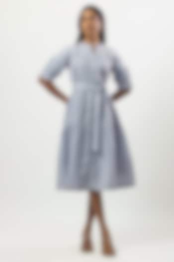 Light Blue Linen Blend Embroidered Summer Dress by Linera at Pernia's Pop Up Shop